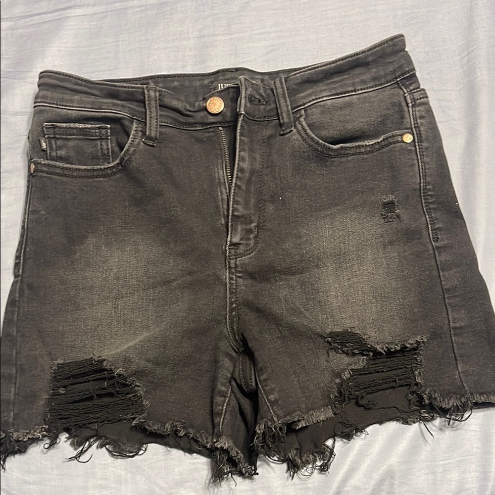 Judy Blue Black Distressed Jean Shorts High-Waisted
